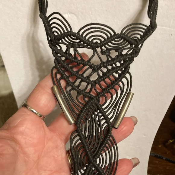 Vintage handmade macrame choker Tassle necklace , metal accessories adjustable - Picture 7 of 7